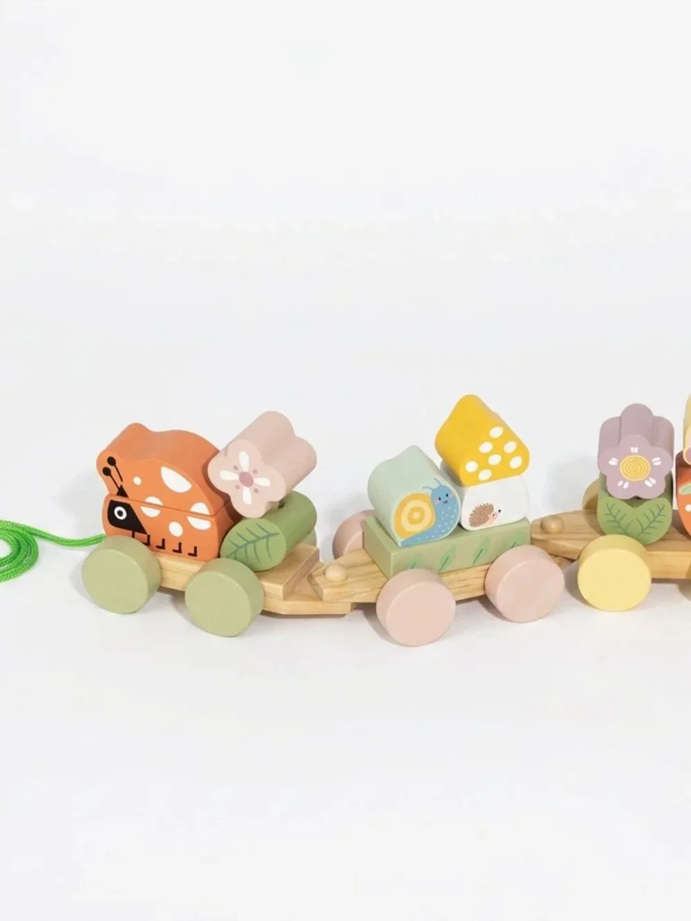 Montessori Wooden Pull Along Animal Train Toy for Toddlers New
